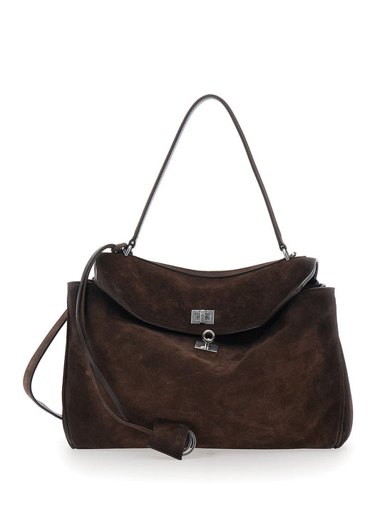 Balenciaga Women 'Rodeo Medium' Brown Shoulder Bag With Removable Shoulder Strap In Suede Woman