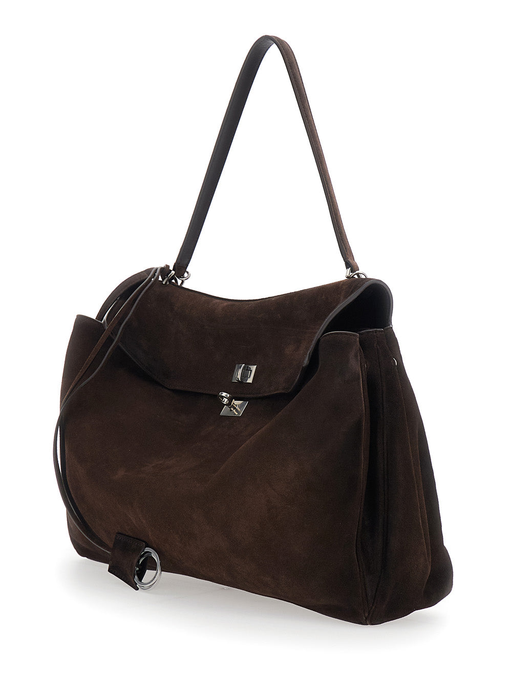 Balenciaga Men 'Rodeo' Brown Large Shoulder Bag With Removable Shoulder Strap In Suede Man