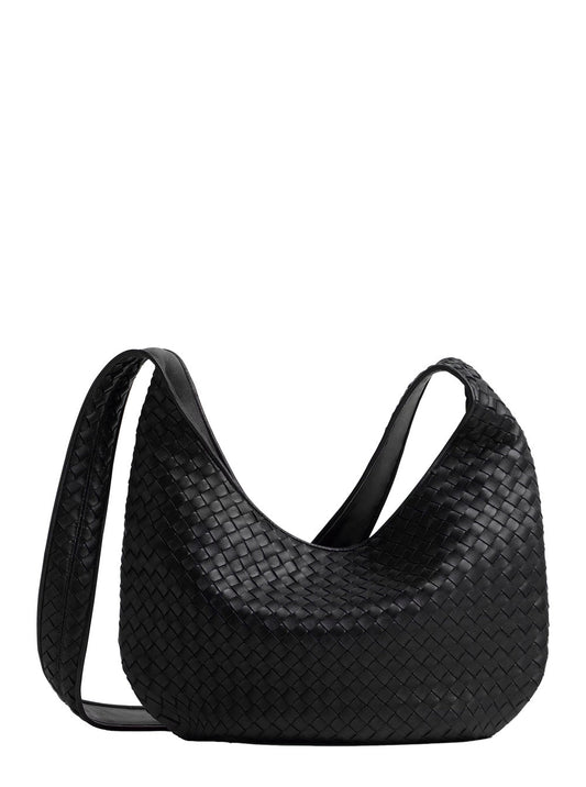 Bottega Veneta Men Black Crossbody Bag With Top Zip Closure And Intrecciato Motif In Leather Man