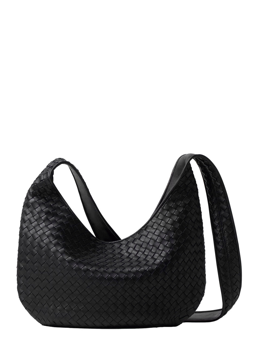Bottega Veneta Men Black Crossbody Bag With Top Zip Closure And Intrecciato Motif In Leather Man