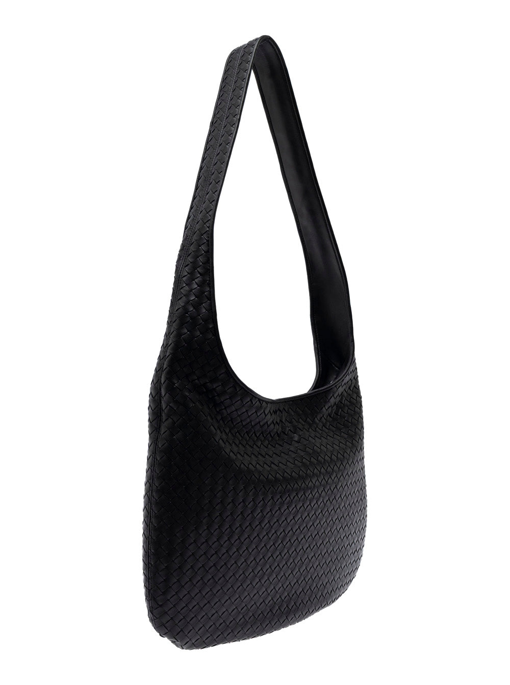 Bottega Veneta Men Black Crossbody Bag With Intrecciato Motif And Shoulder Strap In Leather Woman
