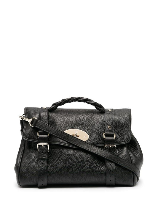 Mulberry Women 'Alexa' Black Handbag With Adjustable And Removable Shoulder Strap And Magnetic Closure In Granied Leather Woman