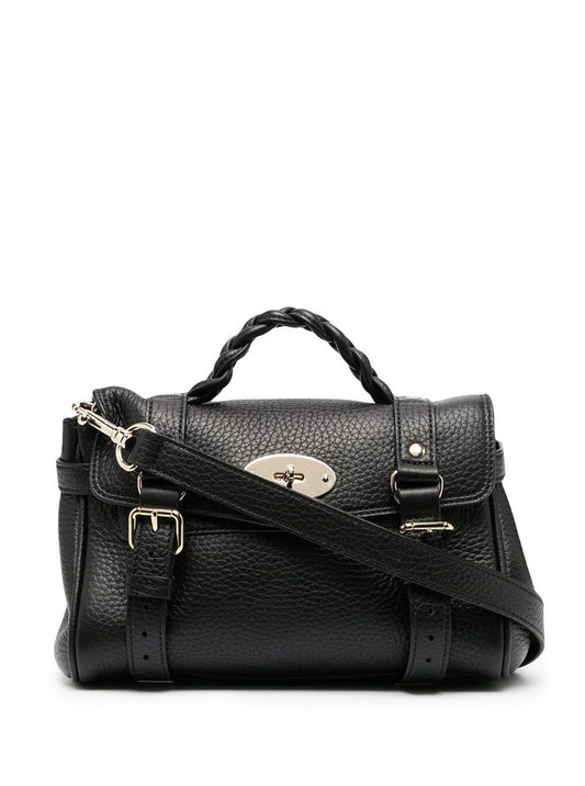 Mulberry Women 'Alexa' Black Mini Handbag With Adjustable And Removable Shoulder Strap And Braided Handle In Grained Leather Woman