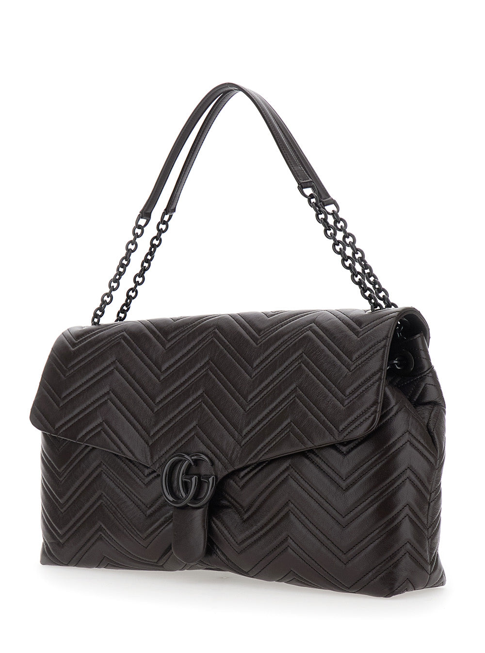 Gucci Women Brown Crossbody Bag With Sliding Chain-Link Shoulder Strap And Gg Plaque On The Front In Leather Woman