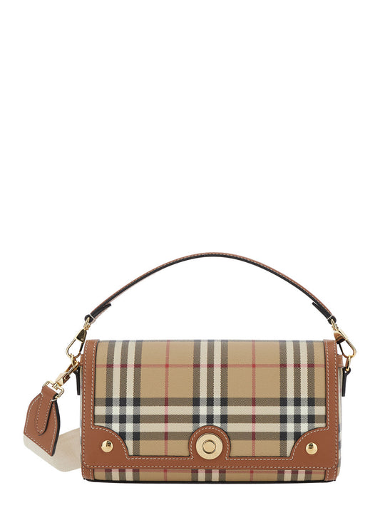 Burberry Women Beige Handbag With Adjustable And Removable Shoulder Strap And All-Over Check Motif In Cotton Blend Woman