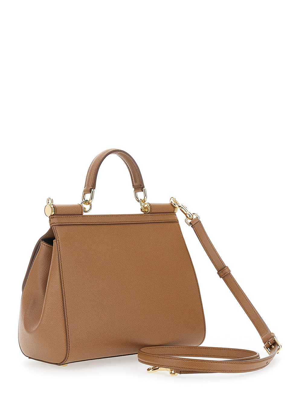 Dolce & Gabbana Women 'Sicily' Beige Medium Handbag With Adjustable And Removable Shoulder Strap And Logo Plaque On The Front In Grained Leather Woman
