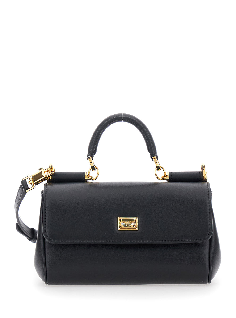 Dolce & Gabbana Women 'My Sicily' Black Mini Crossbody Bag With Adjustable And Removable Shouder Strap And Logo Lettering On The Rear In Leather Woman