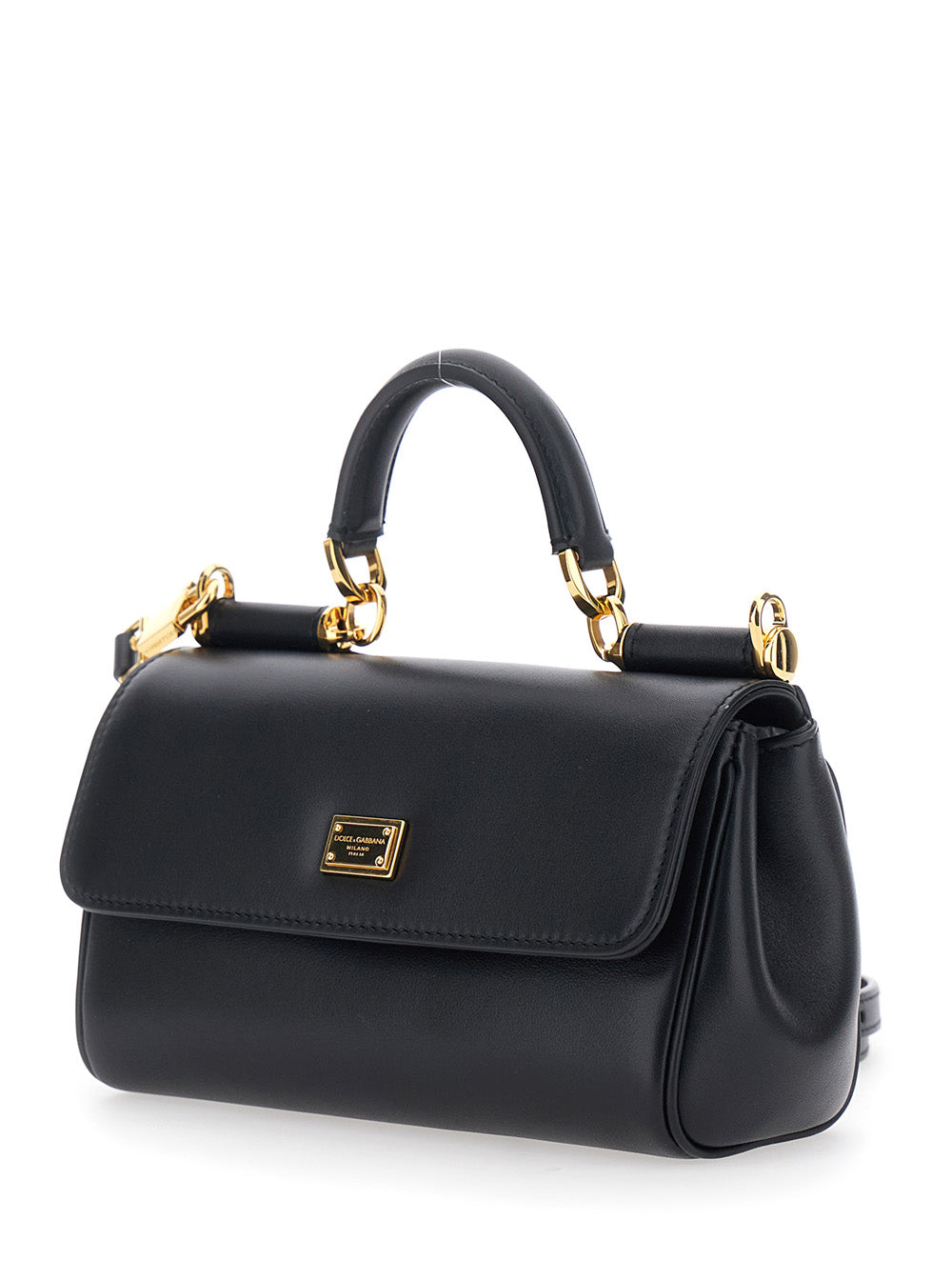 Dolce & Gabbana Women 'My Sicily' Black Mini Crossbody Bag With Adjustable And Removable Shouder Strap And Logo Lettering On The Rear In Leather Woman