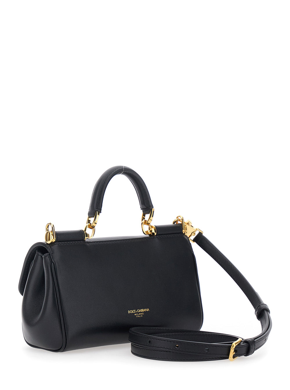 Dolce & Gabbana Women 'My Sicily' Black Mini Crossbody Bag With Adjustable And Removable Shouder Strap And Logo Lettering On The Rear In Leather Woman