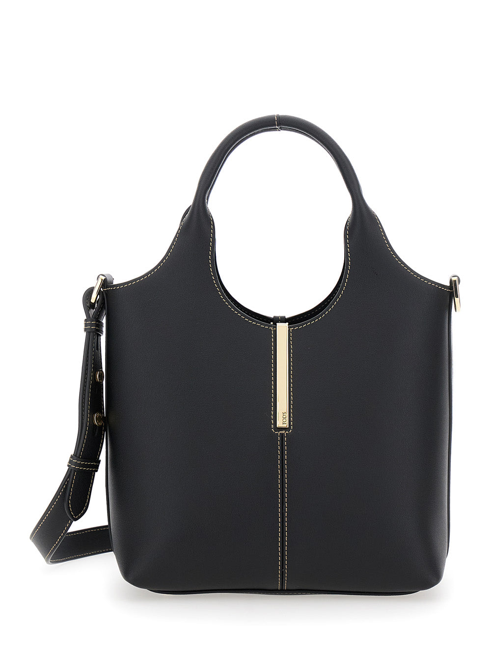 Tod's Women 'Ebr Mini' Black Shoulder Bag With Logo Metal Plate In Leather Woman