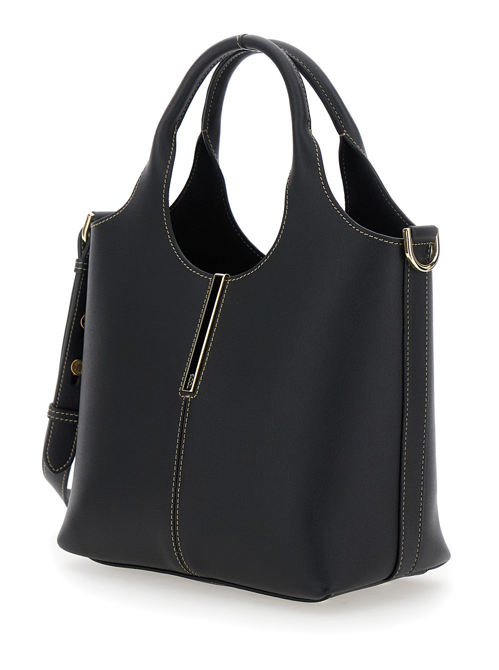 Tod's Women 'Ebr Mini' Black Shoulder Bag With Logo Metal Plate In Leather Woman