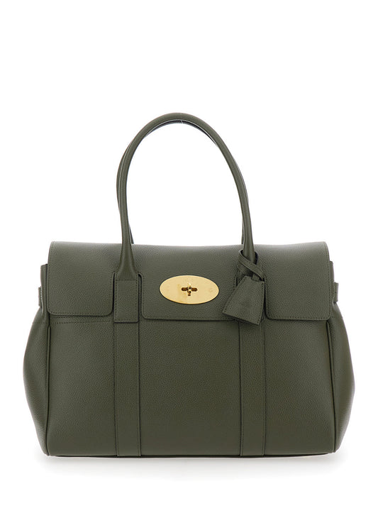 Mulberry Women 'Bayswater' Green Handbag With Twist-Lock Closure In Grained Leather Woman