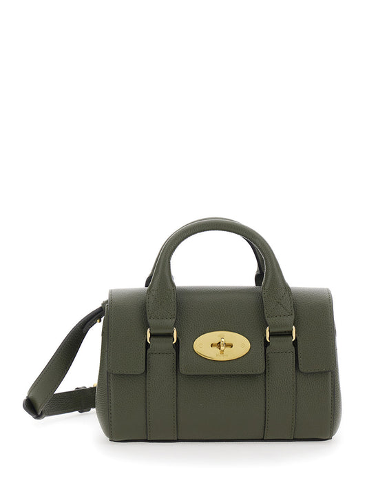Mulberry Women 'Bayswater Mini' Green Handbag With Twist Lock In Hammered Leather Woman