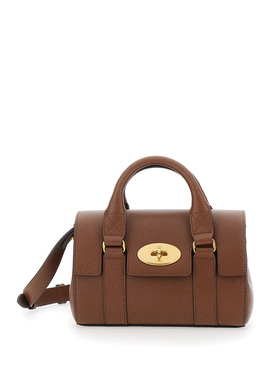 Mulberry Women 'Bayswater Mini' Brown Handbag With Twist Lock In Hammered Leather Woman