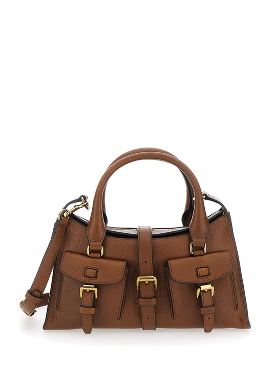 Mulberry Women 'Roxanne' Brown Small Handbag With Adjustable And Removable Shoulder Strap And Two Front Pockets In Leather Woman