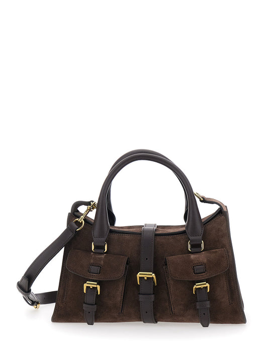 Mulberry Women 'Roxanne' Brown Small Handbag With Adjustable And Removable Shoulder Strap And Two Front Pockets In Suede Woman