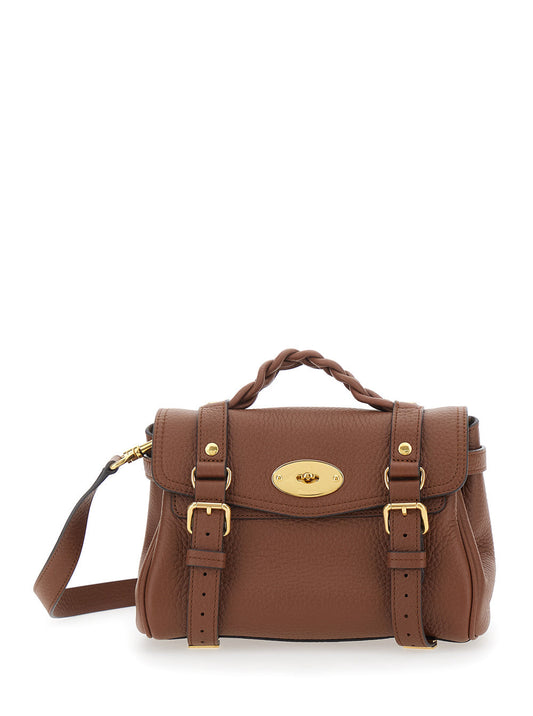 Mulberry Women 'Alexa Mini' Brown Handbag With Twist Lock In Hammered Leather Woman