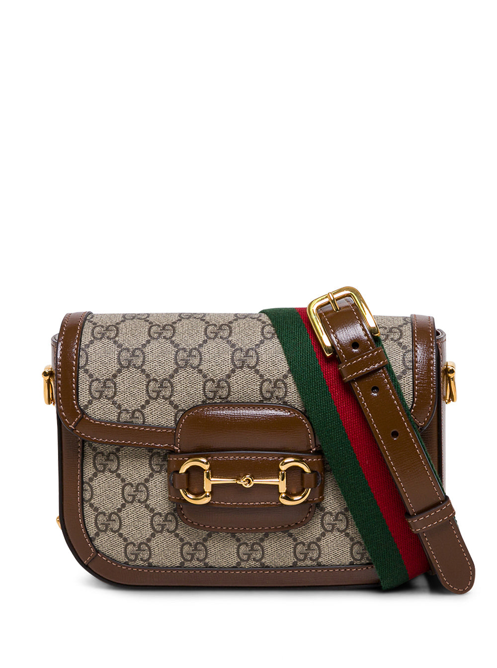 Gucci Women 'Horsebit 1955' Beige And Ebony Shoulder Bag With Web Detail In Gg Supreme Fabric Woman