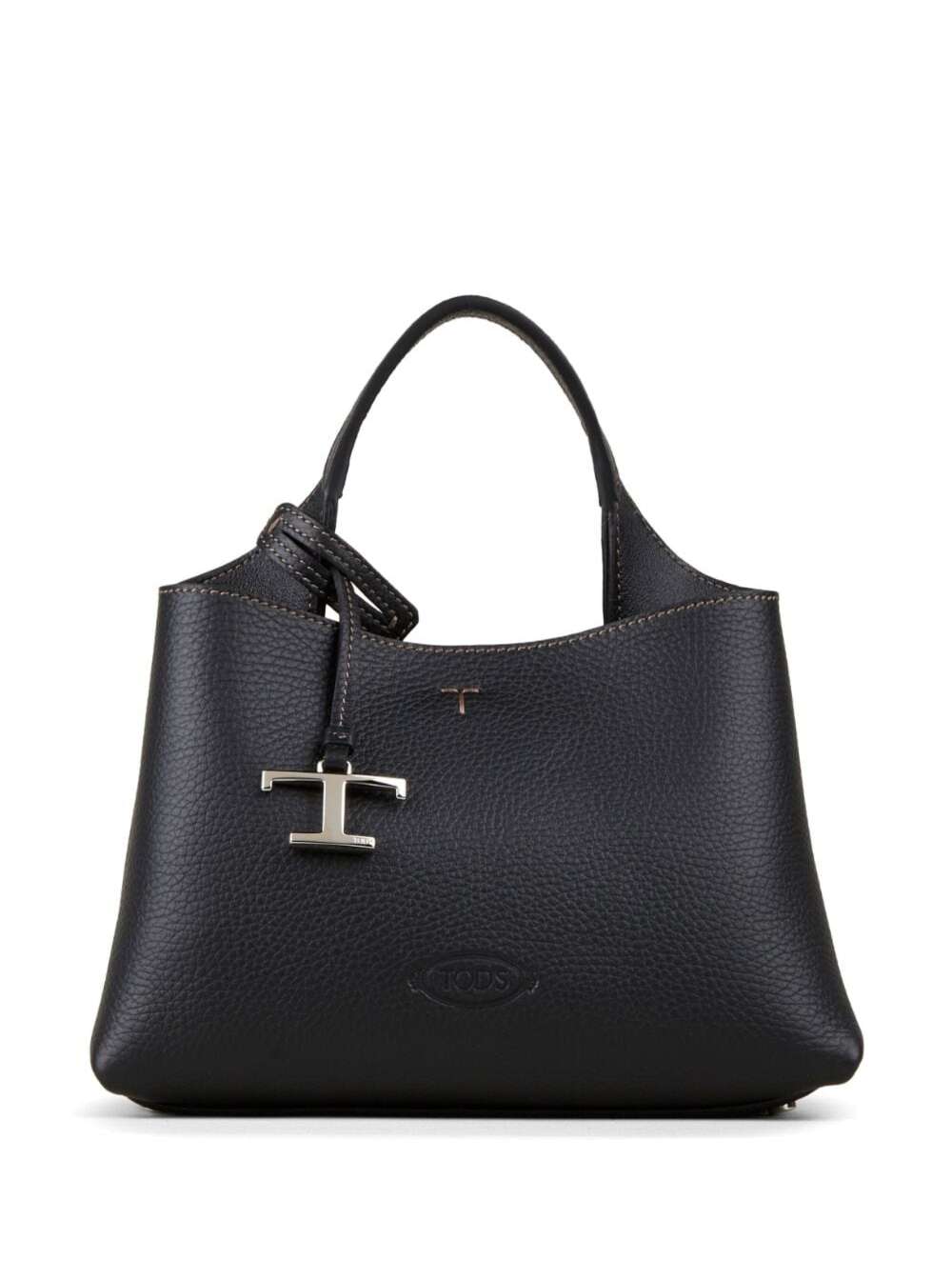 Tod's Women Micro Black Handbag With Embossed Logo And T Timeless Pendant In Grain Leather Woman