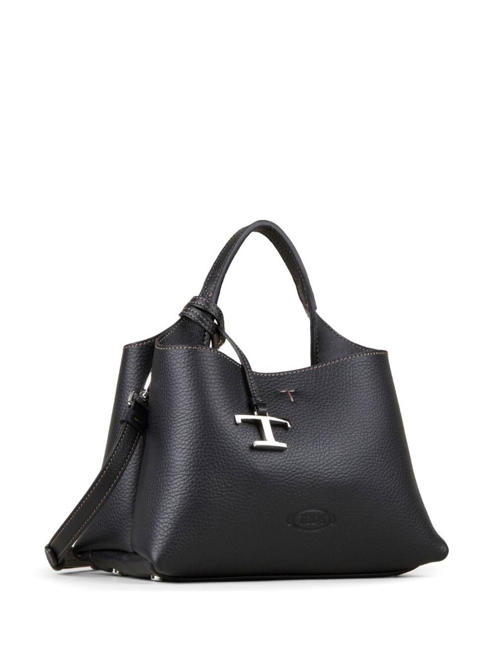Tod's Women Micro Black Handbag With Embossed Logo And T Timeless Pendant In Grain Leather Woman