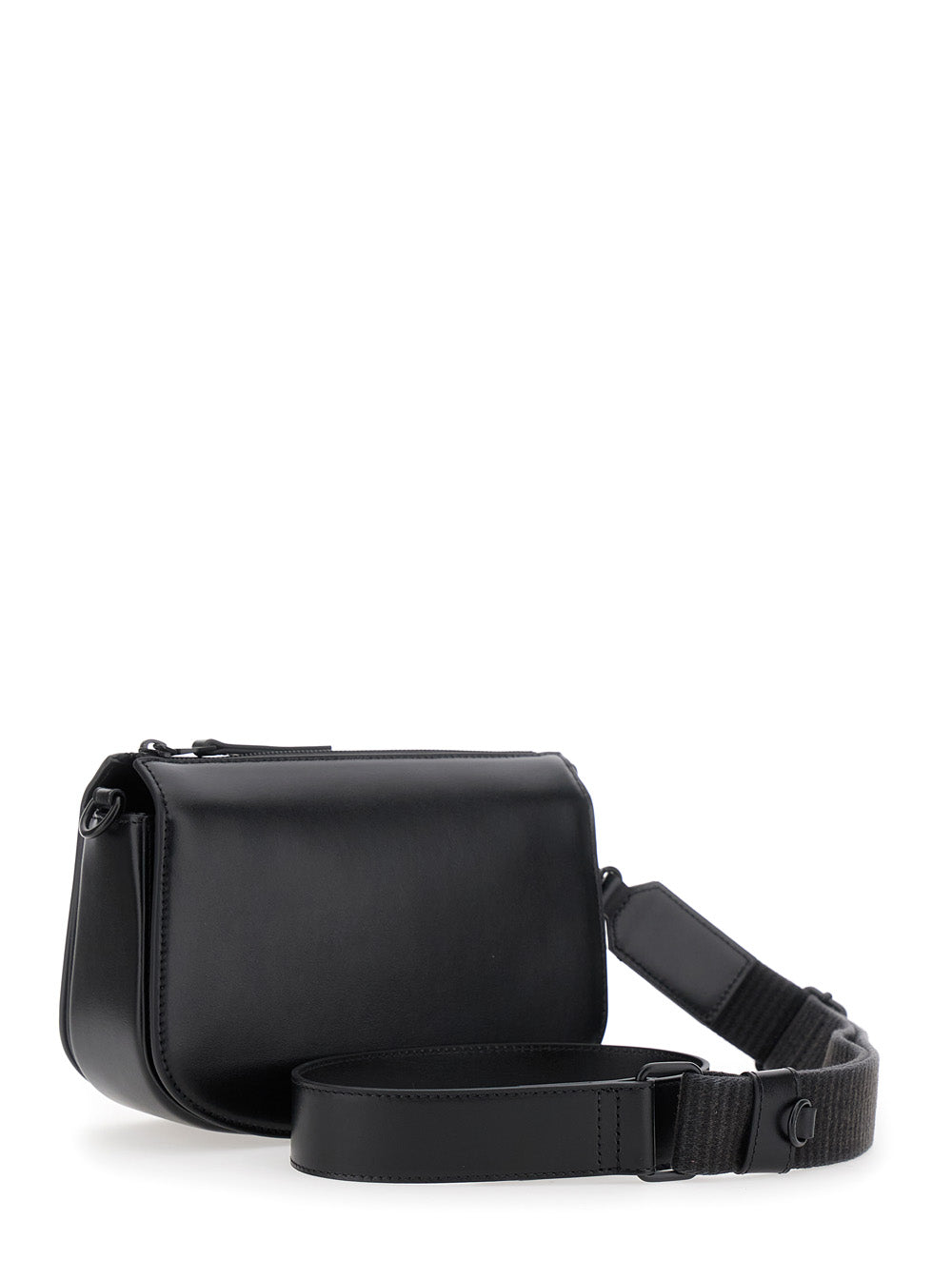 Diesel Men '1Dr' Black Crossbody Bag With Oval D Logo Embroidery On The Front In Leather Man