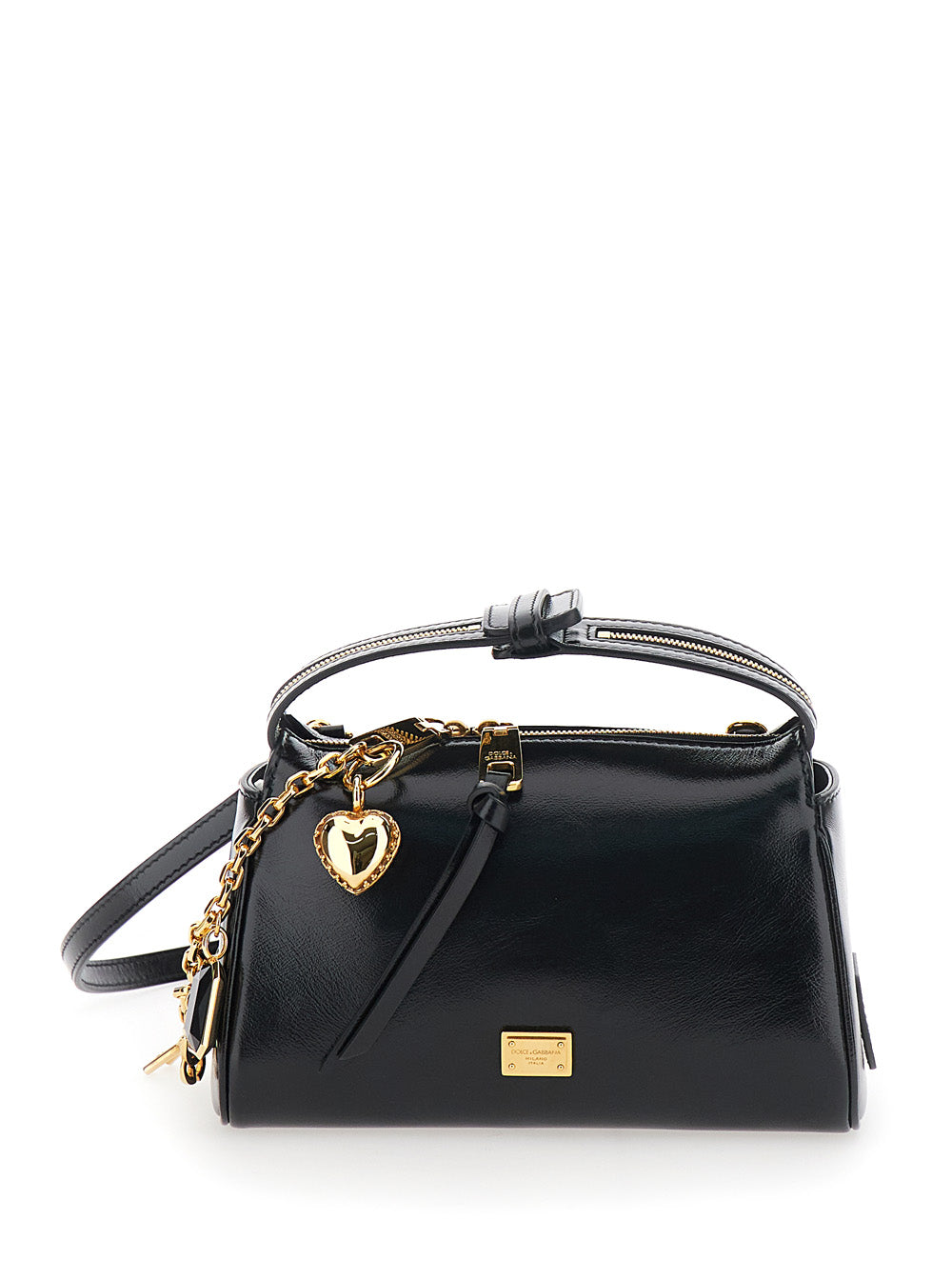 Dolce & Gabbana Women 'Vittoria' Black Mini Handbag With Adjustable And Removable Shoulder Strap And Charm On The Front In Leather Woman
