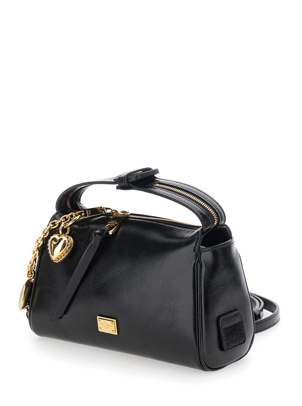 Dolce & Gabbana Women 'Vittoria' Black Mini Handbag With Adjustable And Removable Shoulder Strap And Charm On The Front In Leather Woman