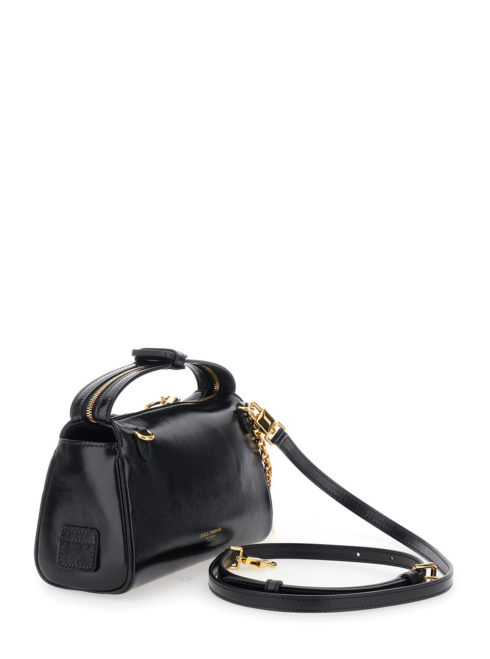Dolce & Gabbana Women 'Vittoria' Black Mini Handbag With Adjustable And Removable Shoulder Strap And Charm On The Front In Leather Woman