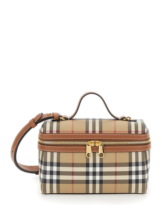 Burberry Women Beige Crossbody Bag With Adjutable And Removable Shoulder Strap And All-Over Check Motif In Canvas Woman