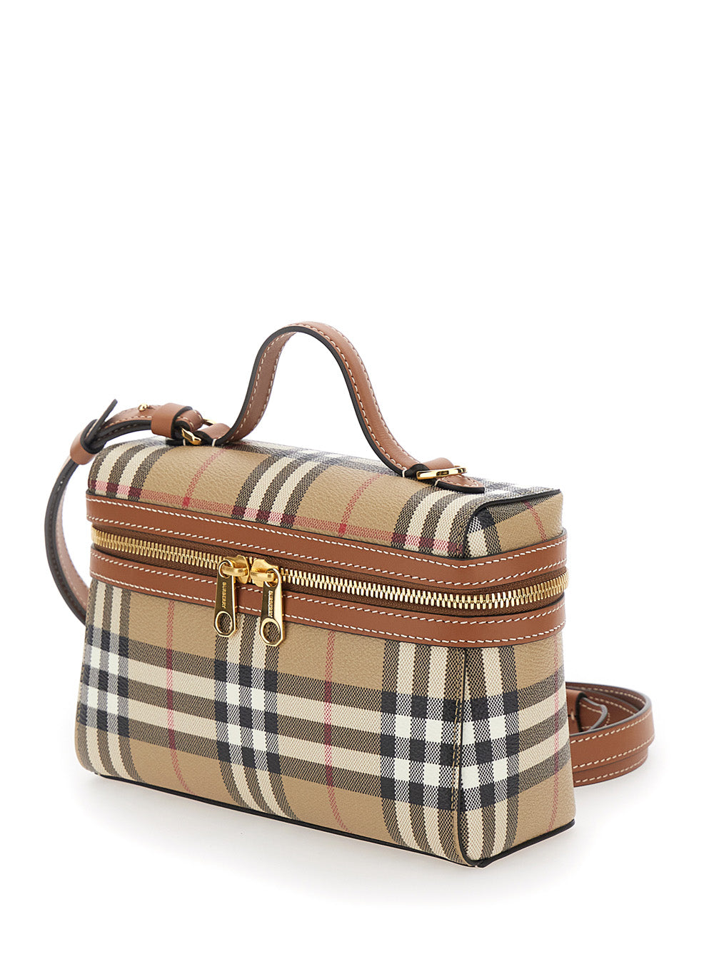 Burberry Women Beige Crossbody Bag With Adjutable And Removable Shoulder Strap And All-Over Check Motif In Canvas Woman