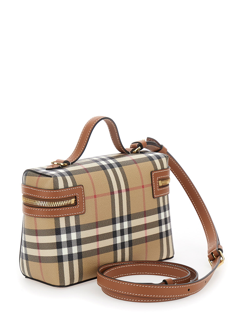 Burberry Women Beige Crossbody Bag With Adjutable And Removable Shoulder Strap And All-Over Check Motif In Canvas Woman