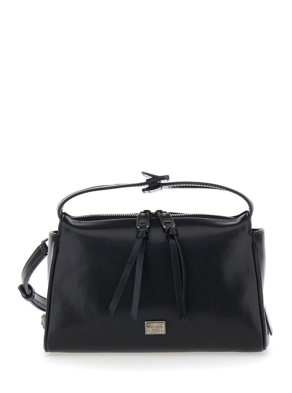 Dolce & Gabbana Men 'Vittoria' Black Mini Shoulder Bag With Adjustable And Removable Shoulder Strap And Logo Plaque On The Front In Leather Man