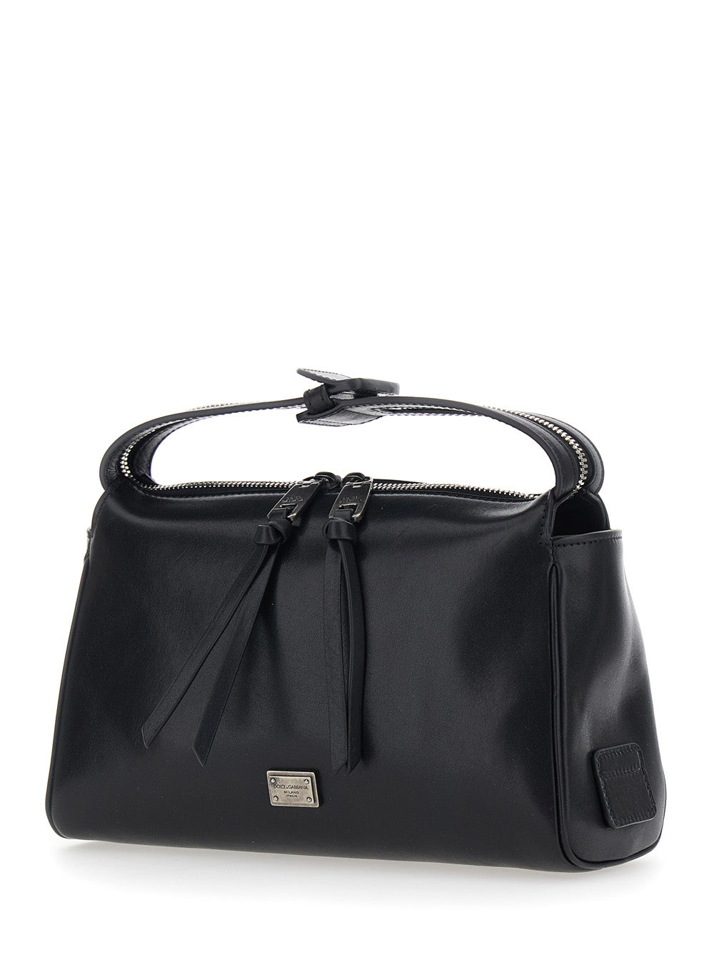 Dolce & Gabbana Men 'Vittoria' Black Mini Shoulder Bag With Adjustable And Removable Shoulder Strap And Logo Plaque On The Front In Leather Man
