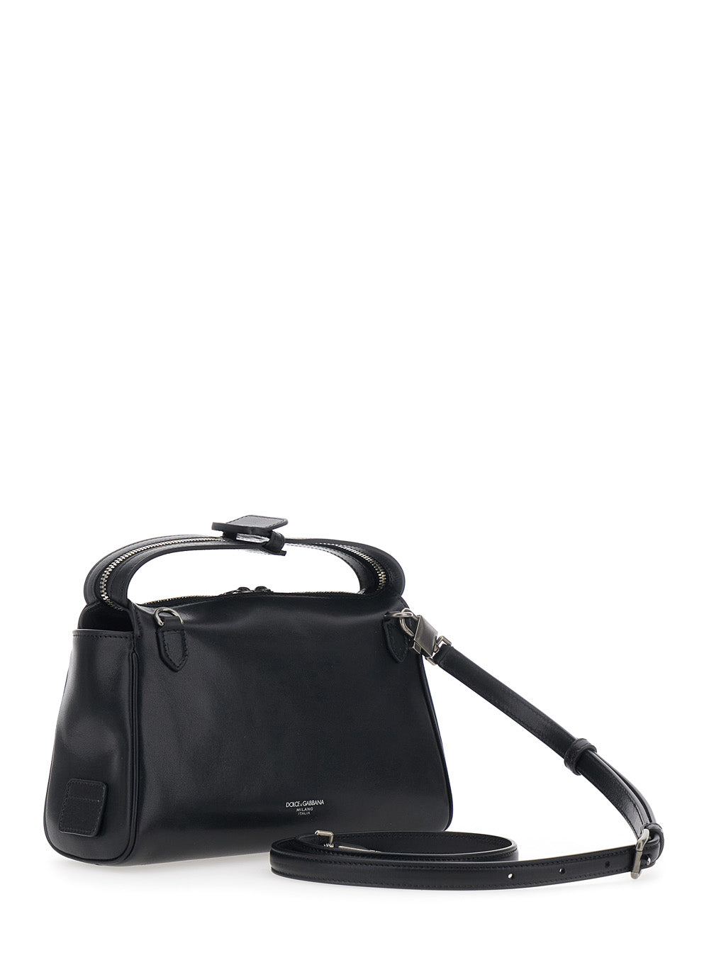 Dolce & Gabbana Men 'Vittoria' Black Mini Shoulder Bag With Adjustable And Removable Shoulder Strap And Logo Plaque On The Front In Leather Man