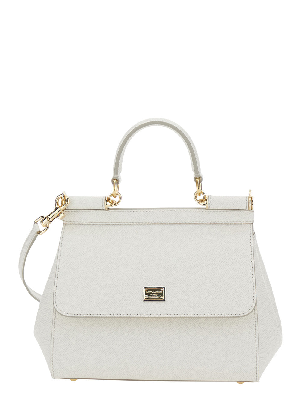 Dolce & Gabbana Women 'Sicily White Black Handbag With Adjustable And Removable Shoulder Strap And Logo Plaque On The Front In Grained Leather Woman