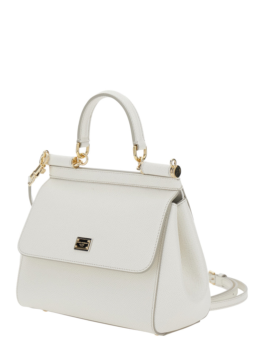 Dolce & Gabbana Women 'Sicily White Black Handbag With Adjustable And Removable Shoulder Strap And Logo Plaque On The Front In Grained Leather Woman