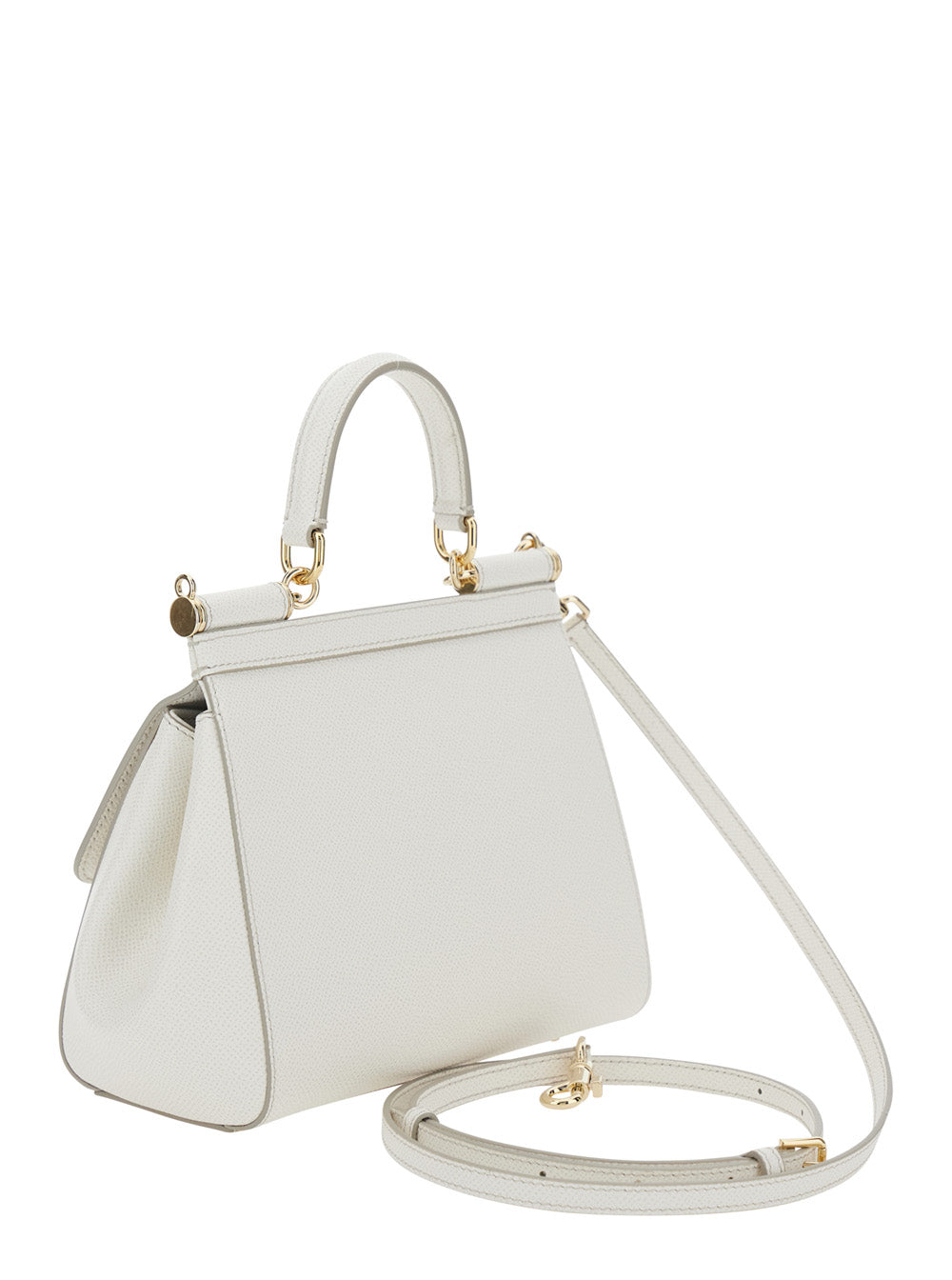 Dolce & Gabbana Women 'Sicily White Black Handbag With Adjustable And Removable Shoulder Strap And Logo Plaque On The Front In Grained Leather Woman
