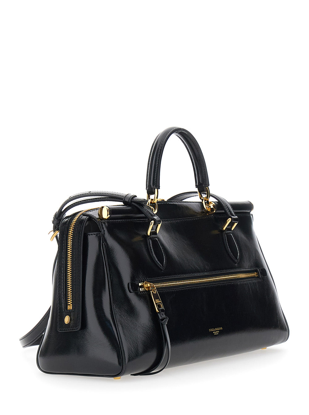 Dolce & Gabbana Women 'Vittoria' Black Shoulder Bag With Chain Detail And Charms On The Front In Leather Woman