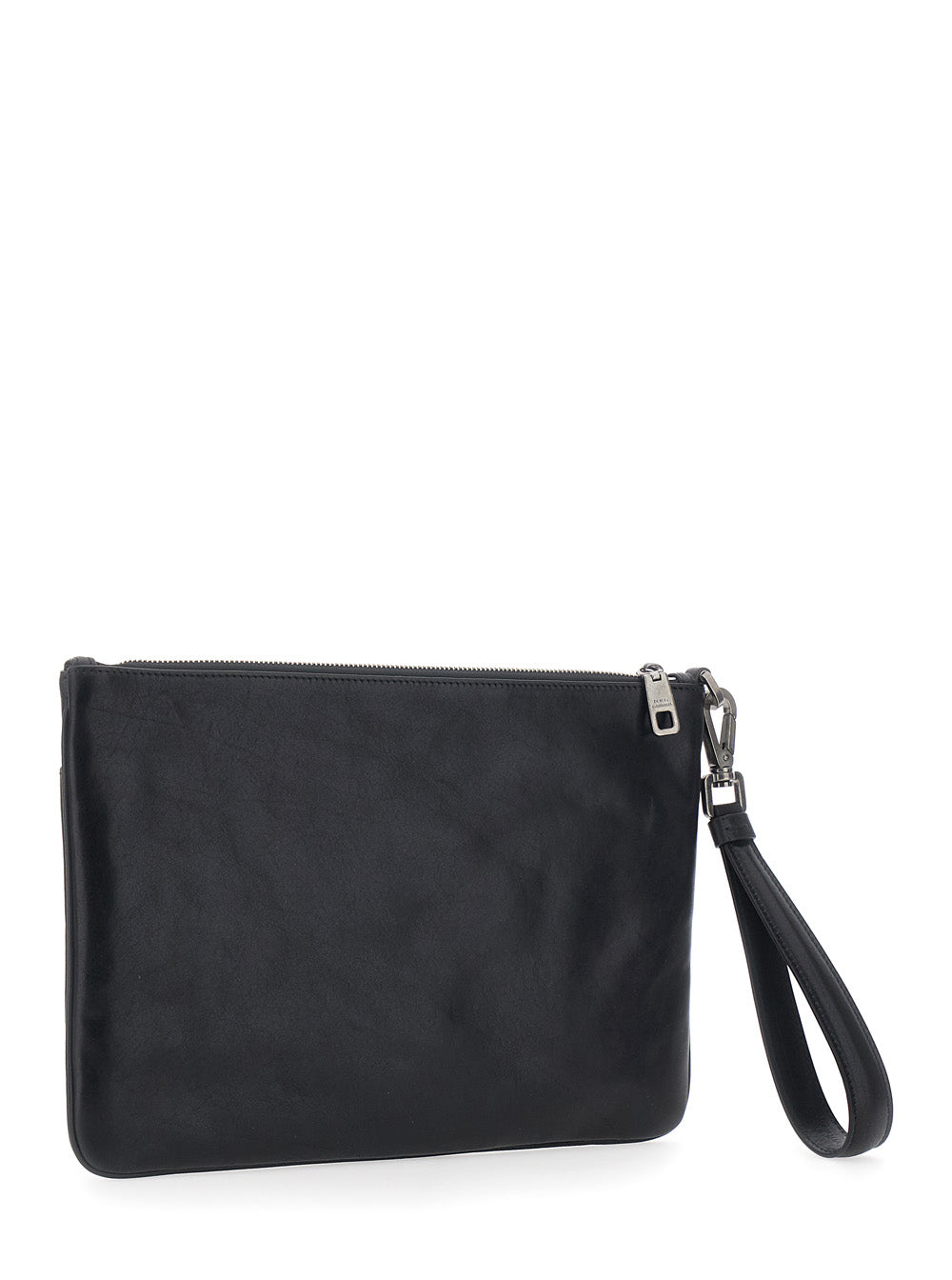 Dolce & Gabbana Men Black Clutch With Wrist Strap And Logo Plaque On The Front In Leather Man