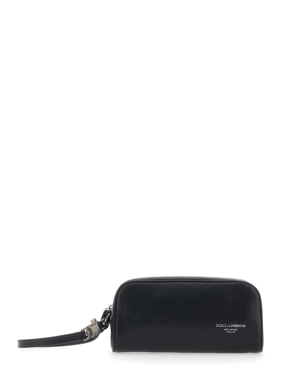 Dolce & Gabbana Men Black Clutch With Wrist Strap And Logo Lettering On The Front In Leather Man