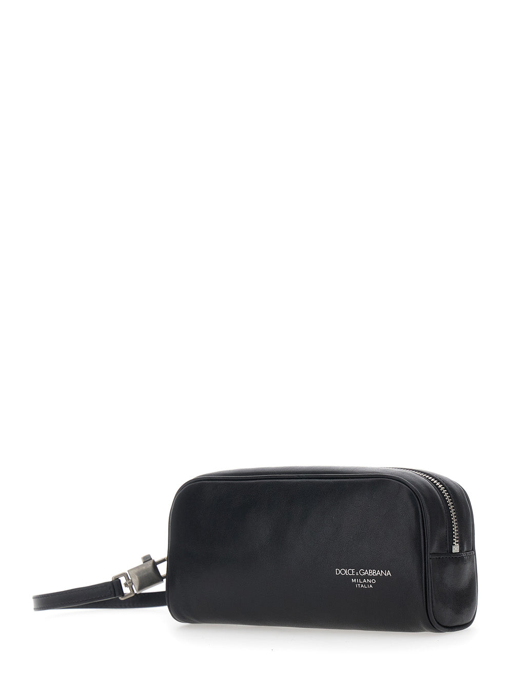Dolce & Gabbana Men Black Clutch With Wrist Strap And Logo Lettering On The Front In Leather Man