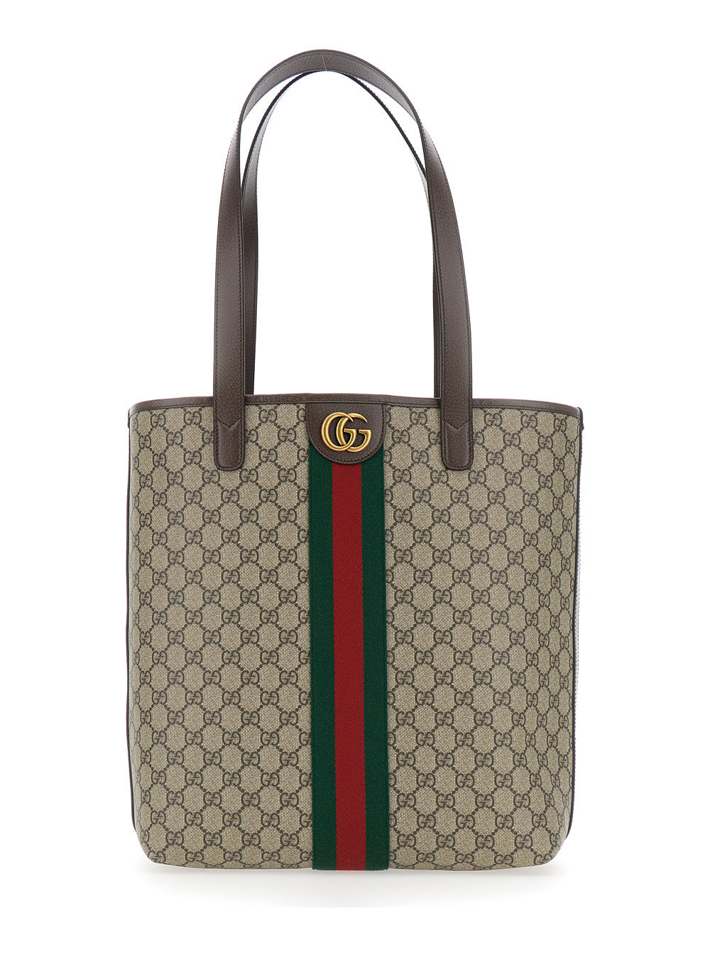 Gucci Men 'Ophidia' Beige Shoulder Bag With Gg Plaque On The Front And Web Detail On The Front In Gg Canvas And Leather Man