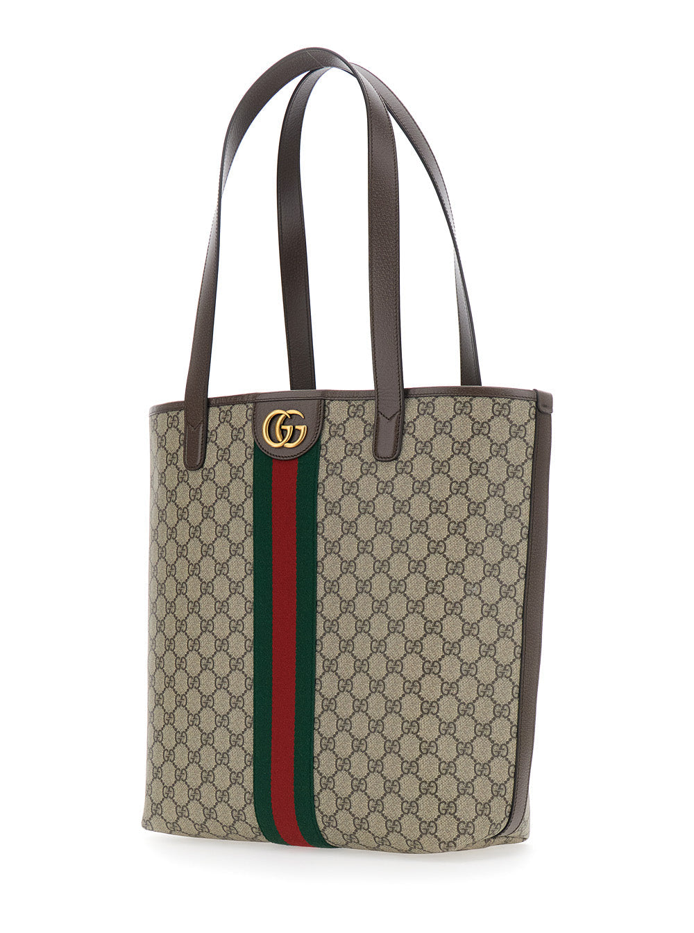 Gucci Men 'Ophidia' Beige Shoulder Bag With Gg Plaque On The Front And Web Detail On The Front In Gg Canvas And Leather Man