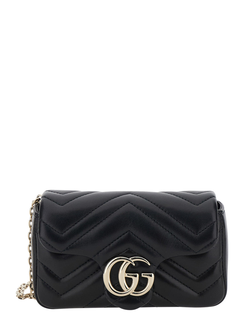 Gucci Women 'Ophidia' Black Mini Bag With Chain-Link Shoulder Strap And Gg Plaque On The Front In Leather Woman