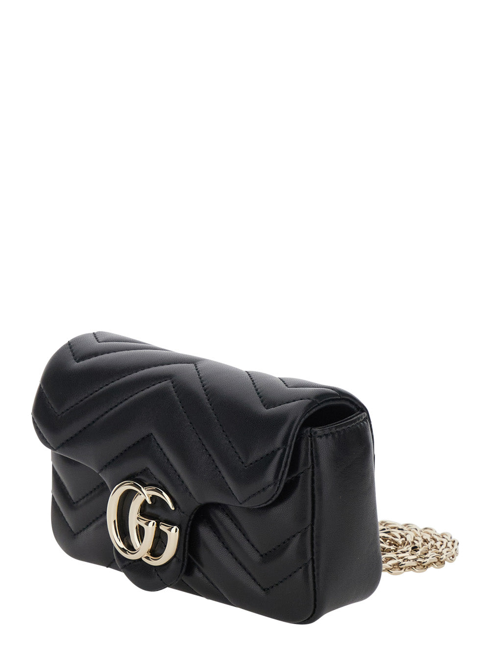 Gucci Women 'Ophidia' Black Mini Bag With Chain-Link Shoulder Strap And Gg Plaque On The Front In Leather Woman