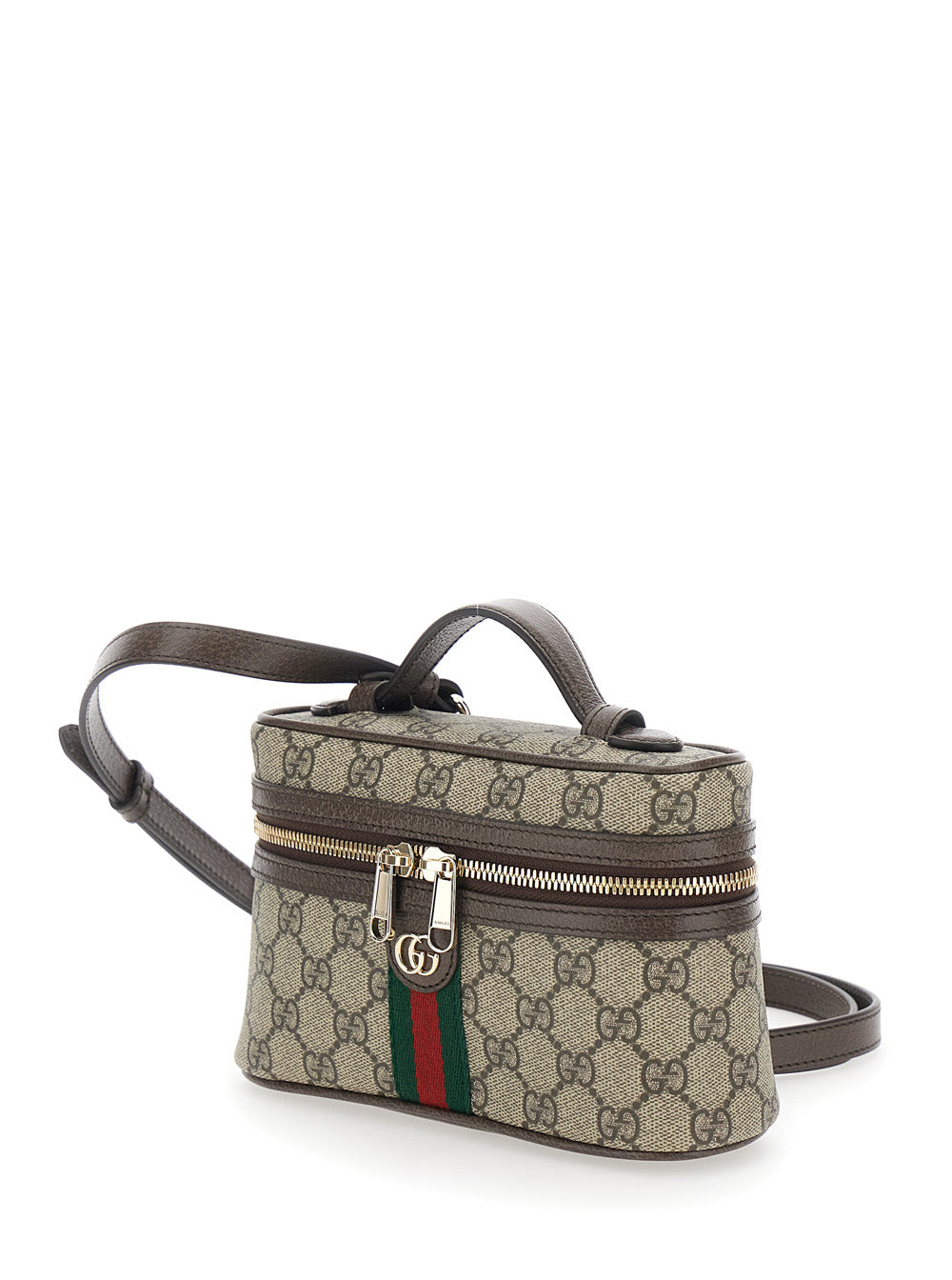 Gucci Women 'Ophidia' Beige Mini Bag With Adjustable And Removable Shoulder Strap And Web Detail On The Front In Gg Supreme And Leather Woman