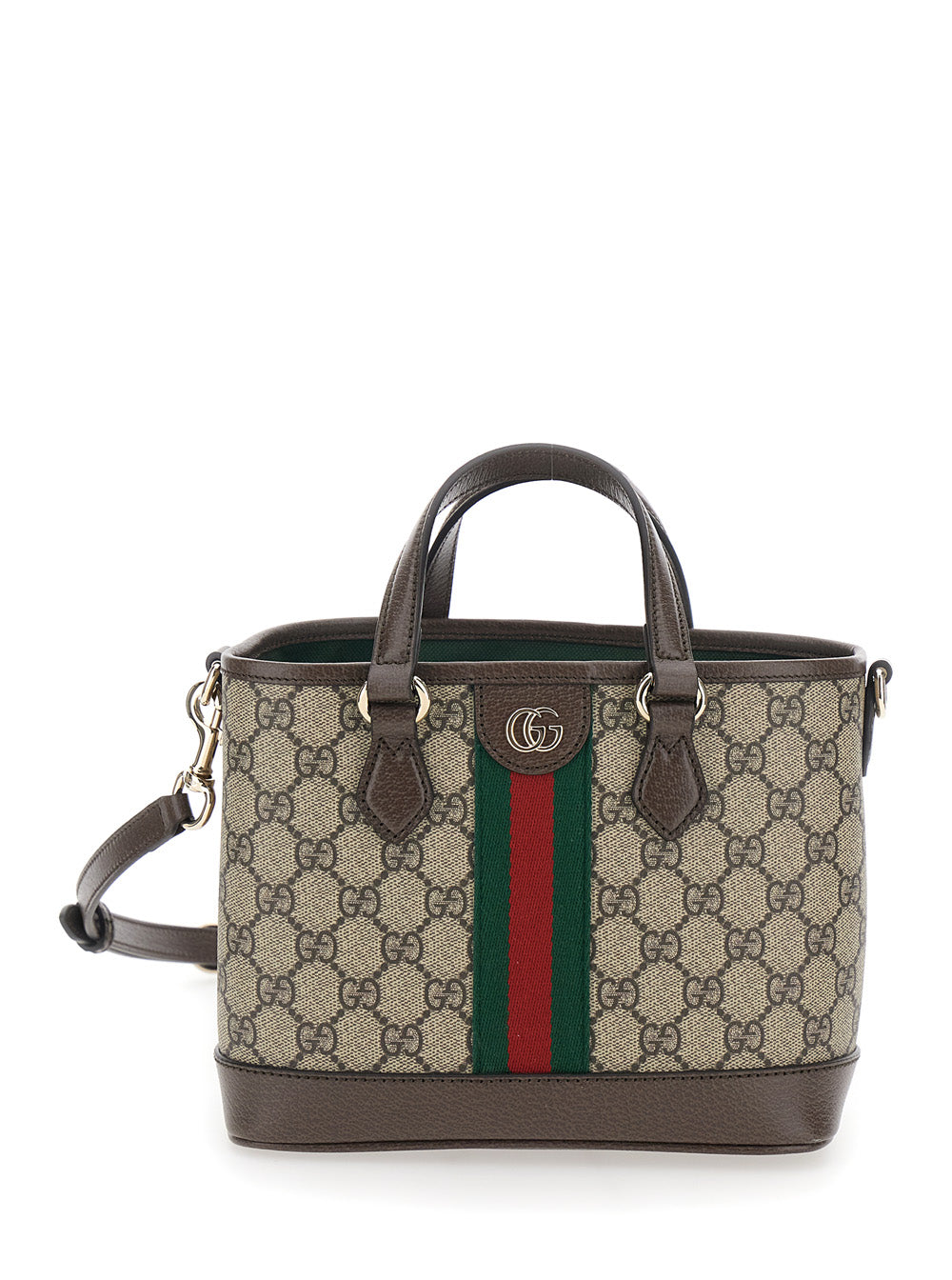 Gucci Women 'Ophidia' Beige Handbag With Adjustable And Removable Shoulder Strap And Web Detail On The Front In Gg Canvas And Leather Woman