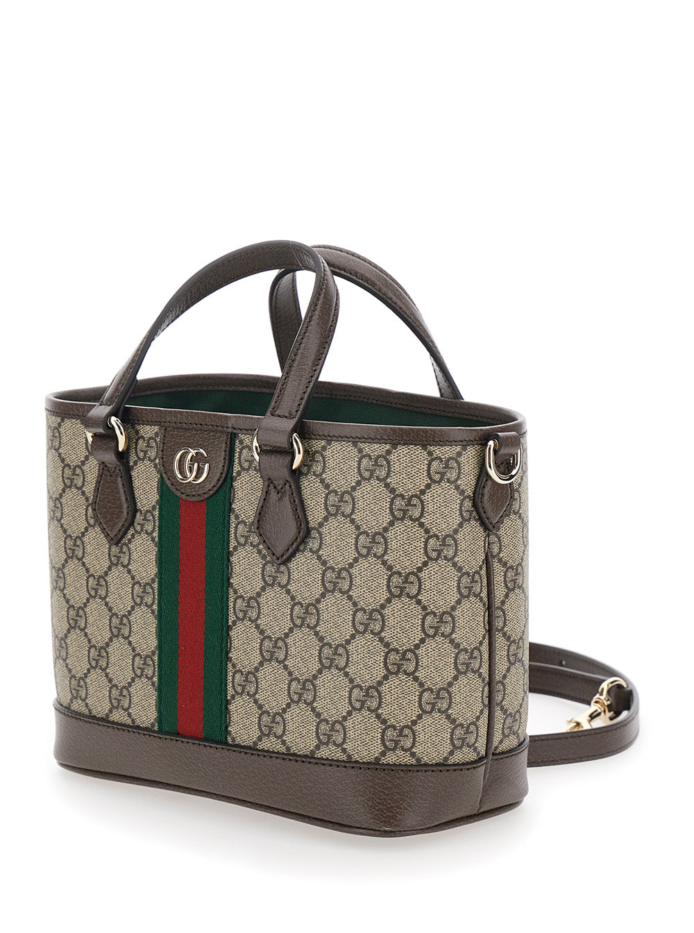 Gucci Women 'Ophidia' Beige Handbag With Adjustable And Removable Shoulder Strap And Web Detail On The Front In Gg Canvas And Leather Woman