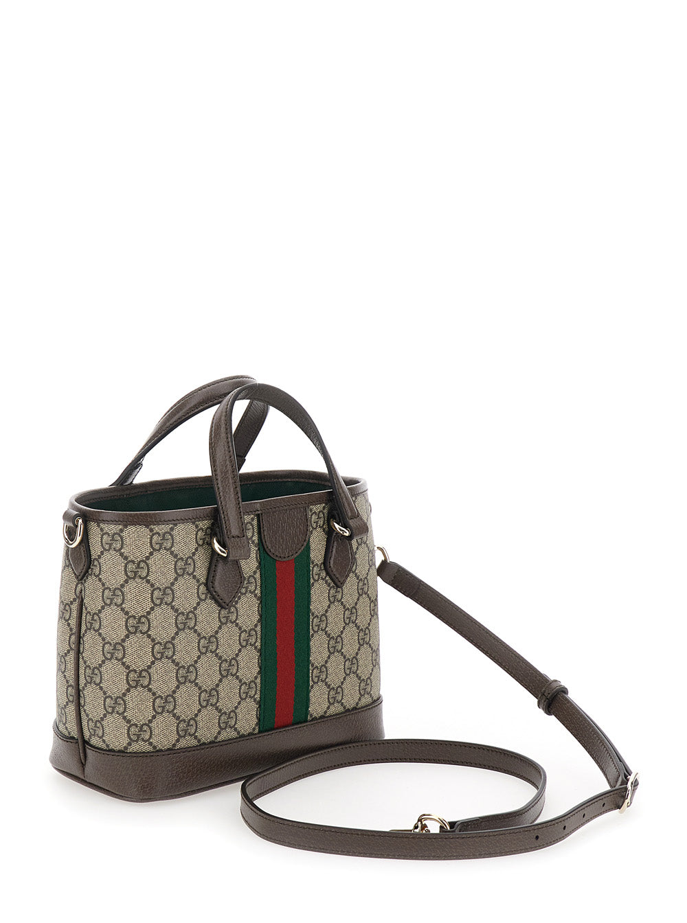 Gucci Women 'Ophidia' Beige Handbag With Adjustable And Removable Shoulder Strap And Web Detail On The Front In Gg Canvas And Leather Woman