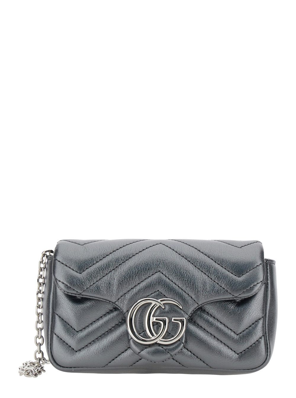 Gucci Women 'Ophidia' Metallic Mini Bag With Chain-Link Shoulder Strap And Gg Plaque On The Front In Leather Woman